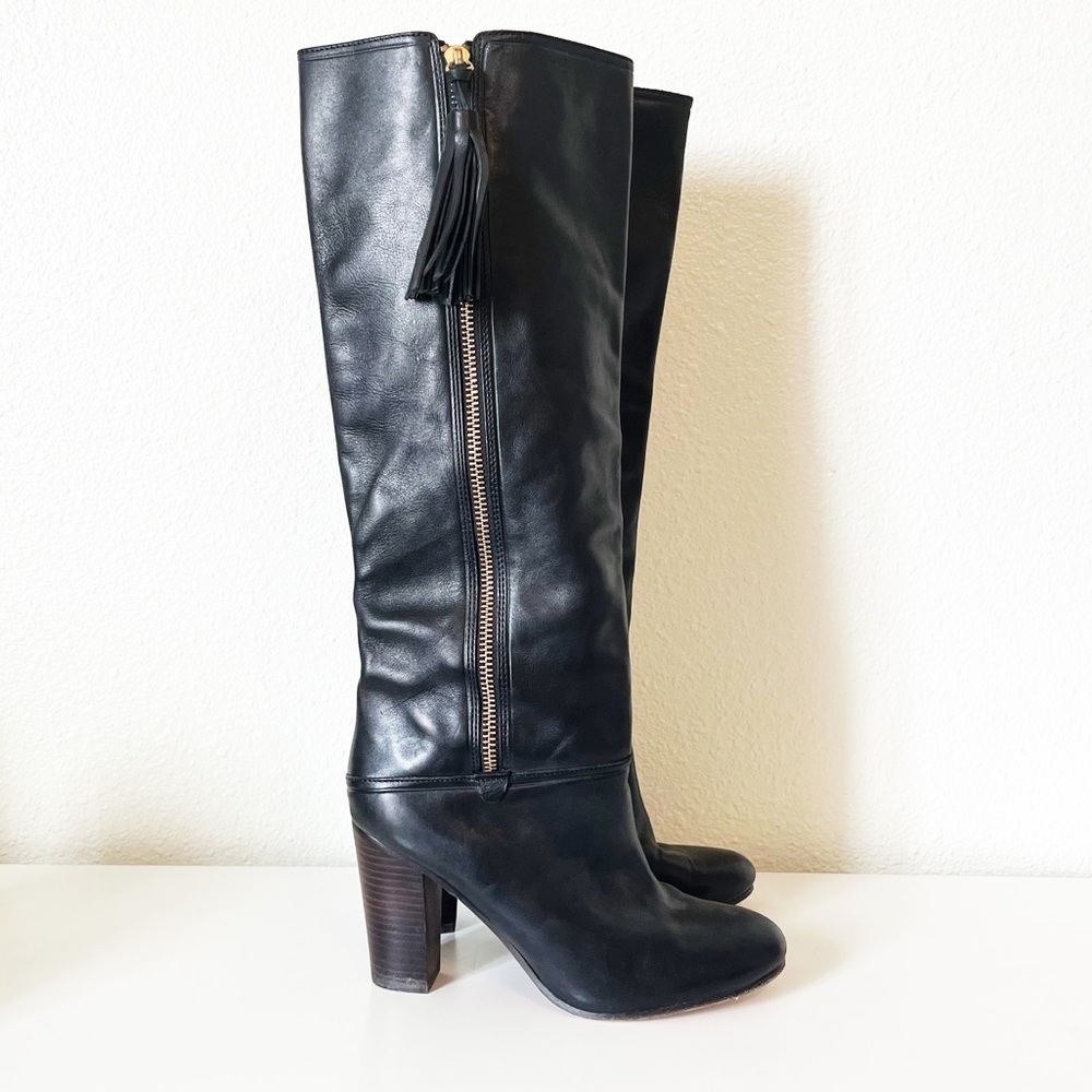 Coach Therese Tall Black Leather Riding Designer Boots Size 8B